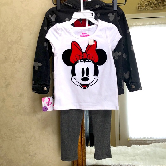Minnie Mouse 3 piece black embroidered Jean jacket w/matching shirt/pants. Sz 4